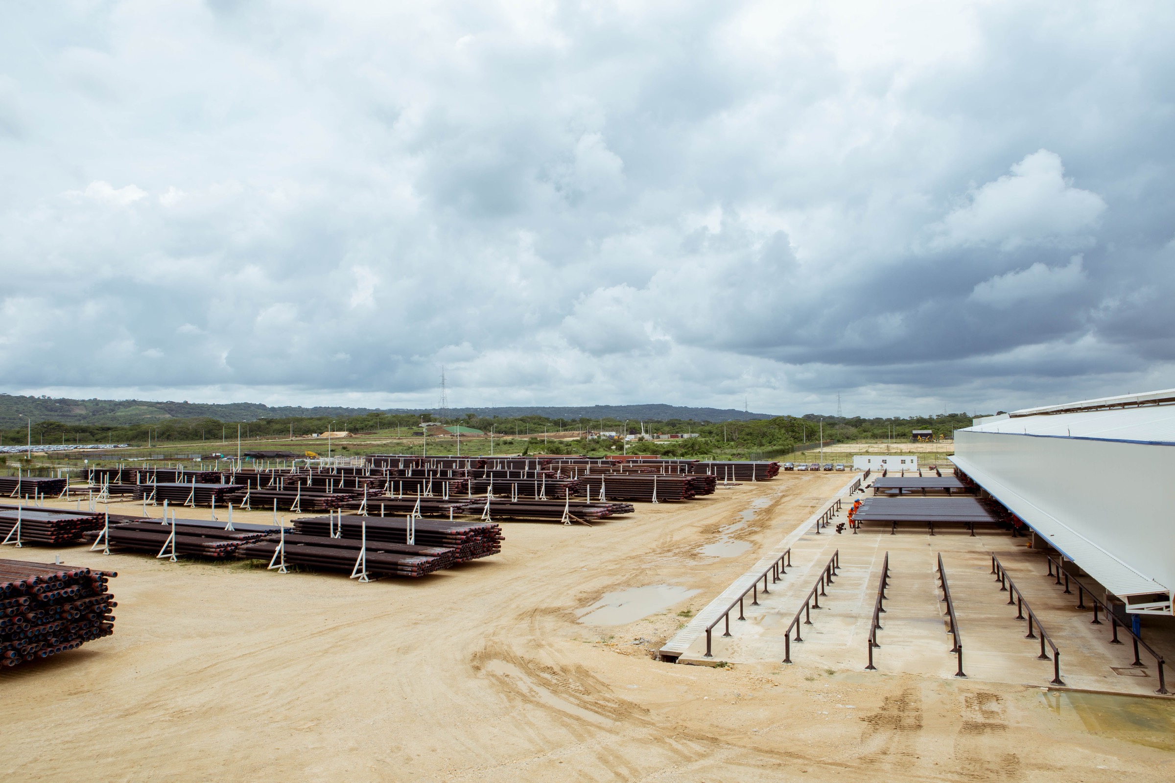 The yard behind the plant